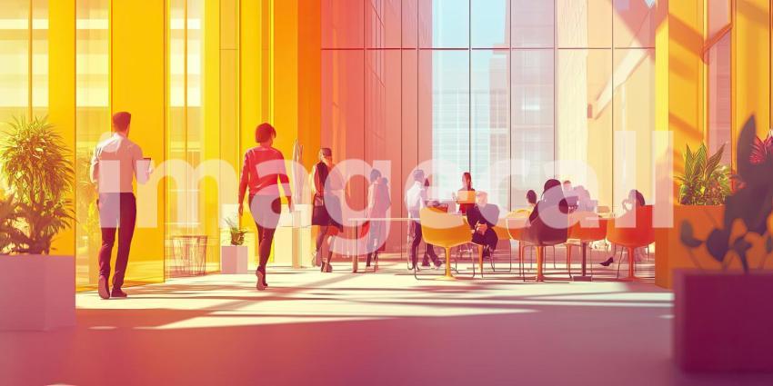 Dynamic Outdoor Gathering: People Walking and Running in Colorful Outfits Under a Sunny Sky