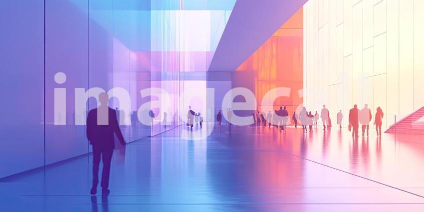 Dynamic Outdoor Gathering: People Walking and Running in Colorful Outfits Under a Sunny Sky