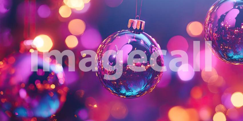 Festive Christmas Tree Ornaments. Close-up of colorful baubles and twinkling lights adorning a Christmas tree. Perfect for holiday, festive, and winter themes.