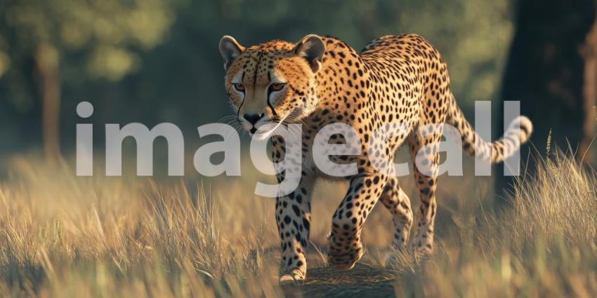 Cheetah on the Prowl. A majestic cheetah stalks its prey through tall grass in the African savanna. Perfect for wildlife, nature, and adventure themes.