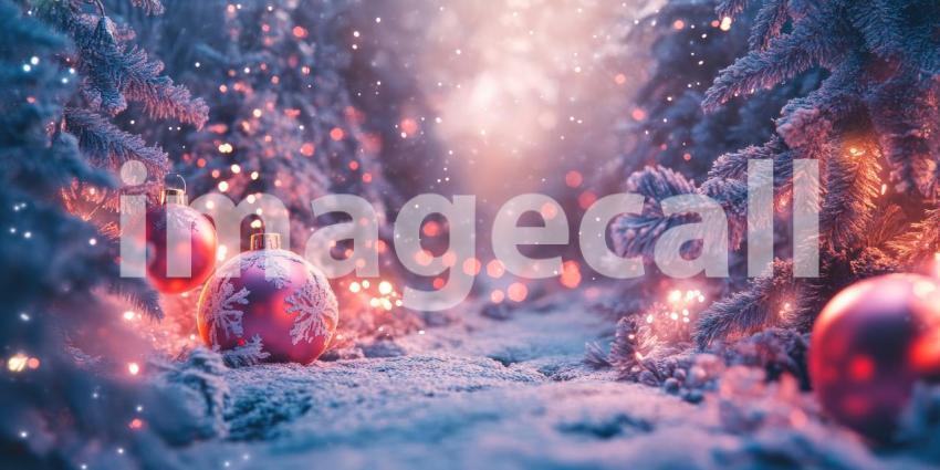 Festive Christmas Tree Ornaments. Close-up of colorful baubles and twinkling lights adorning a Christmas tree. Perfect for holiday, festive, and winter themes.