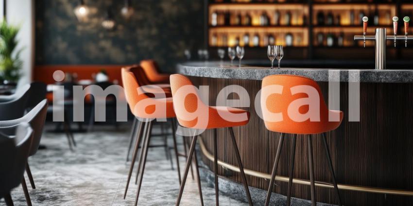 Modern Restaurant Interior with Colorful Chairs. Stylish dining space with large windows and a vibrant color scheme. Perfect for food, interior design, and restaurant themes.
