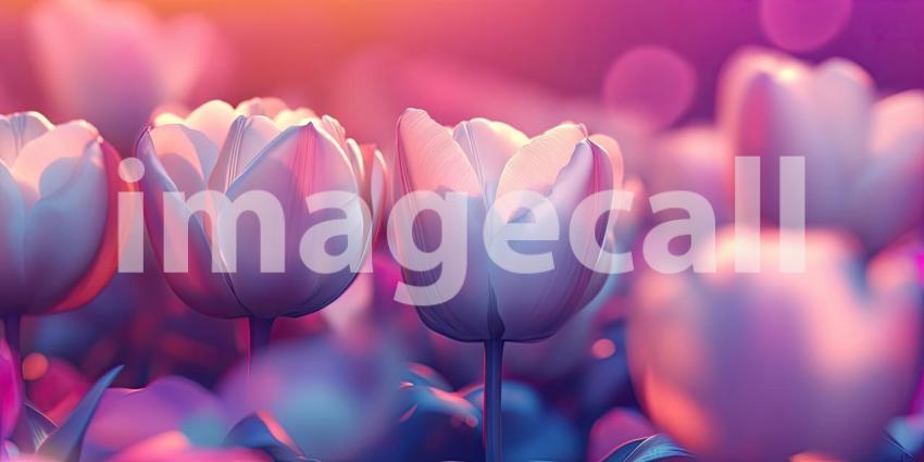 White Tulips in Sunlight. A field of blooming white tulips with a warm, sunny glow. Perfect for spring, nature, and floral themes.