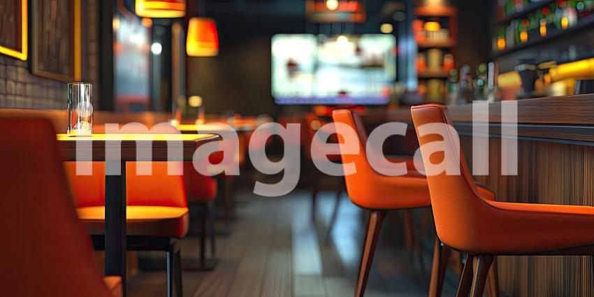 Modern Restaurant Interior with Colorful Chairs. Stylish dining space with large windows and a vibrant color scheme. Perfect for food, interior design, and restaurant themes.