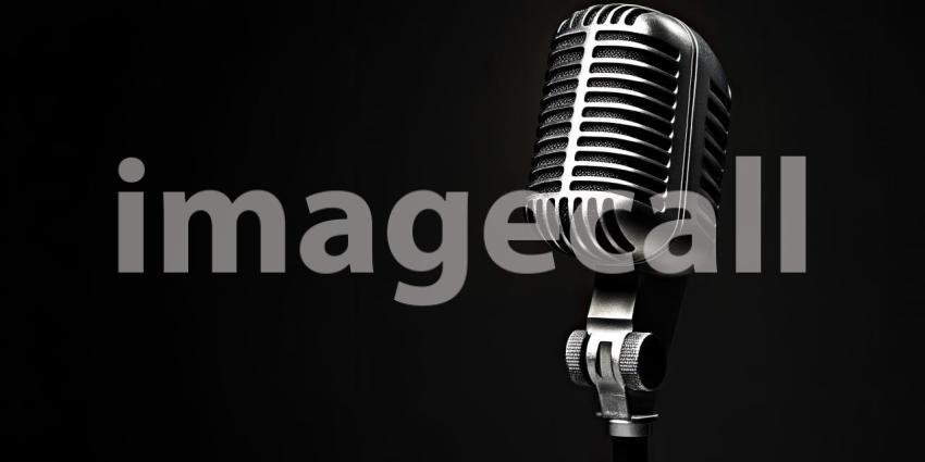 Retro Microphone on Stage. Vintage microphone illuminated by red spotlights on a dark stage. Perfect for music, performance, and entertainment themes.