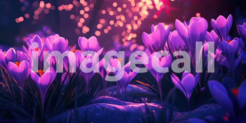 Purple Crocuses in Sunlight. A field of delicate purple crocuses blooming in the warm spring sun. Perfect for spring, nature, and floral themes.