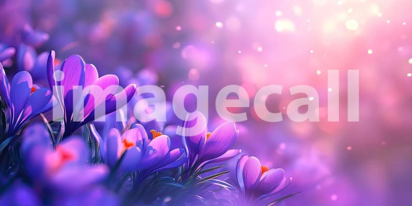 Purple Crocuses in Sunlight. A field of delicate purple crocuses blooming in the warm spring sun. Perfect for spring, nature, and floral themes.