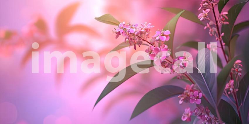 Purple Flowers in Lush Green Foliage. A vibrant texture of dark green leaves with scattered purple blossoms. Perfect for nature, botanical, and floral themes.