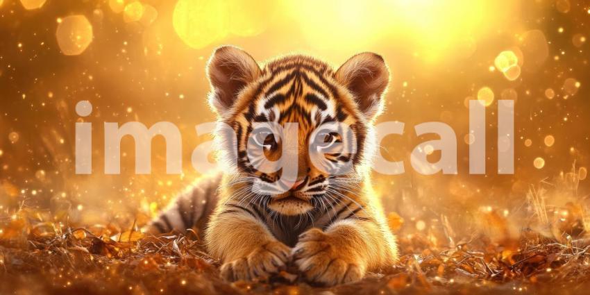 Adorable Tiger Cub in Golden Light. A playful tiger cub basking in the warm sunlight.