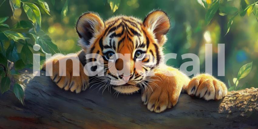 Adorable Tiger Cub in Golden Light. A playful tiger cub basking in the warm sunlight.