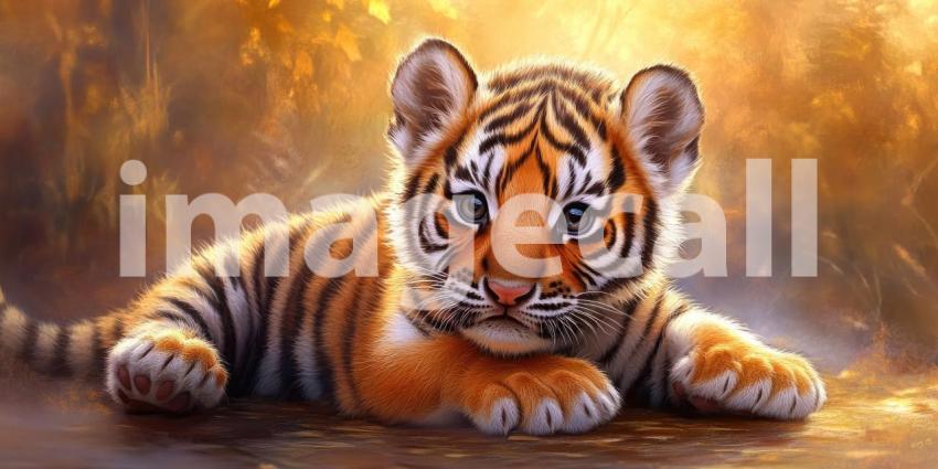 Adorable Tiger Cub in Golden Light. A playful tiger cub basking in the warm sunlight.