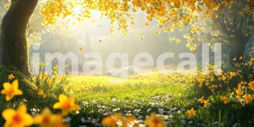 Golden Hour Daffodils. A field of blooming daffodils bathed in warm sunlight.