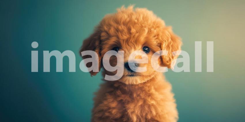 Adorable Golden Puppy on Teal. A fluffy golden puppy sits on a bright teal background.