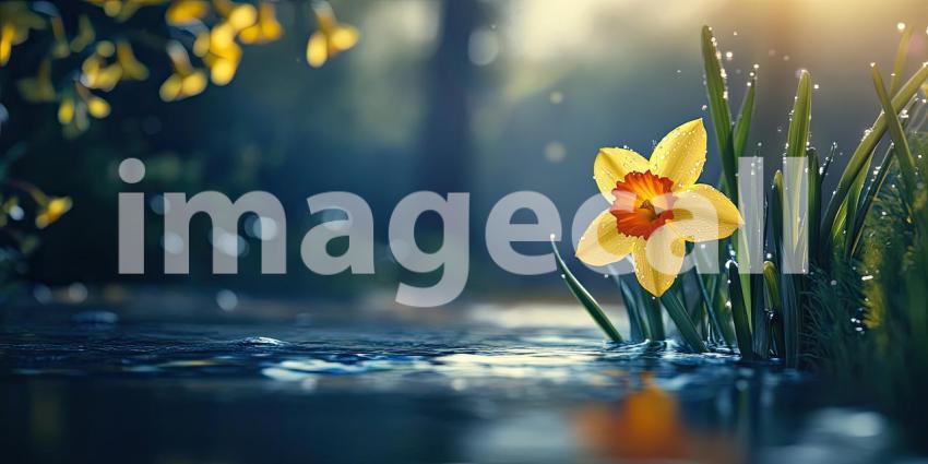 Golden Hour Daffodils. A field of blooming daffodils bathed in warm sunlight.