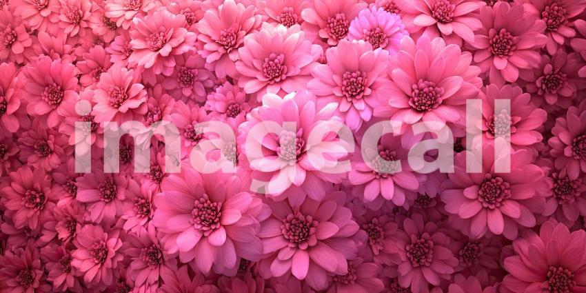 Sunset Daisy Field. A field of pink daisies glowing in the warm light of the setting sun.