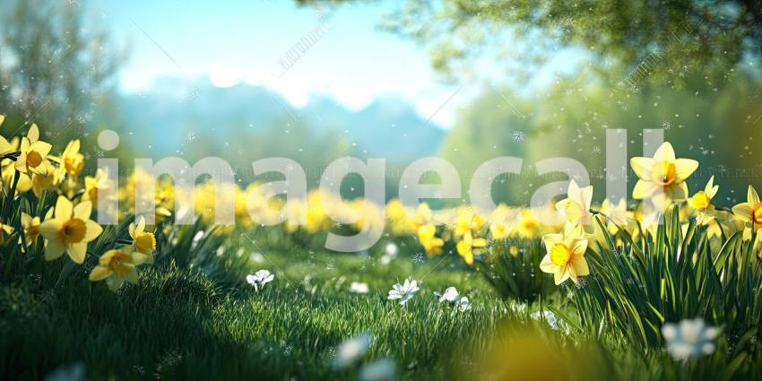Golden Hour Daffodils. A field of blooming daffodils bathed in warm sunlight.