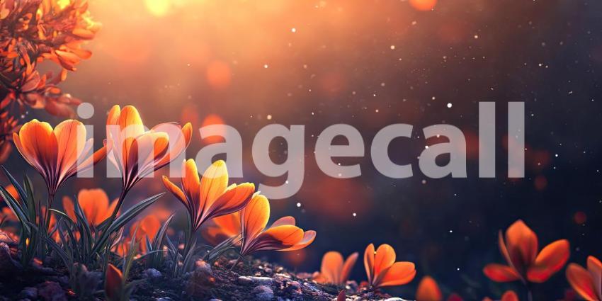 Purple Crocuses in Sunlight. A field of delicate purple crocuses blooming in the warm spring sun. Perfect for spring, nature, and floral themes.