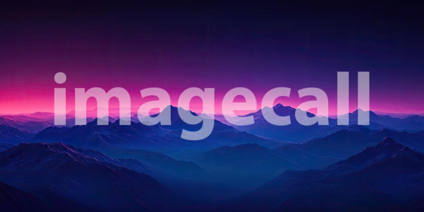 Surreal Mountain Range at Twilight. A panoramic view of a majestic mountain range bathed in a vibrant purple and blue light, evoking a sense of otherworldly beauty.