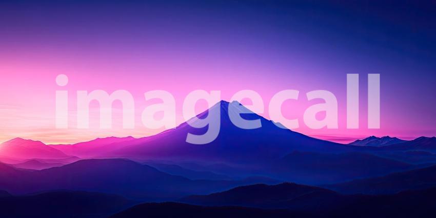 Surreal Mountain Range at Twilight. A panoramic view of a majestic mountain range bathed in a vibrant purple and blue light, evoking a sense of otherworldly beauty.