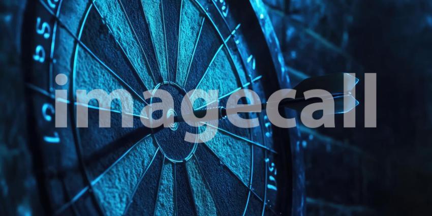 Dynamic Dartboard with Glowing Arrows and Cosmic Background