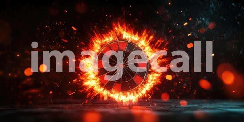 Dynamic Dartboard with Glowing Arrows and Cosmic Background