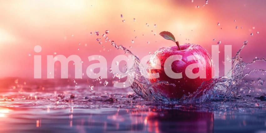 Splashing Red Apple in Tropical Paradise
