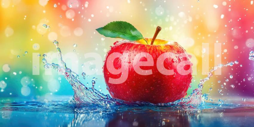 Splashing Red Apple in Tropical Paradise