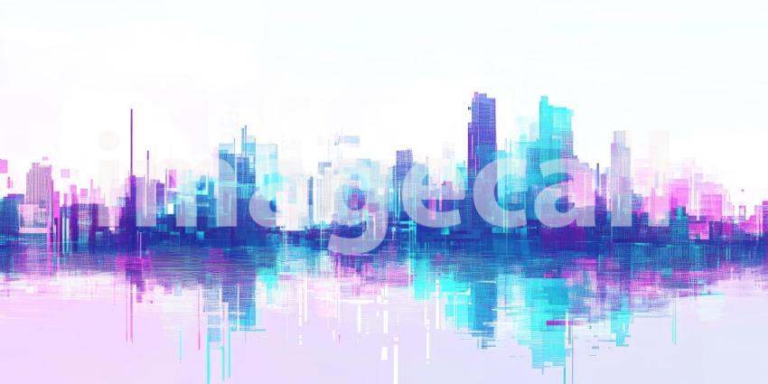 Glitched Metropolis Skyline Reflection