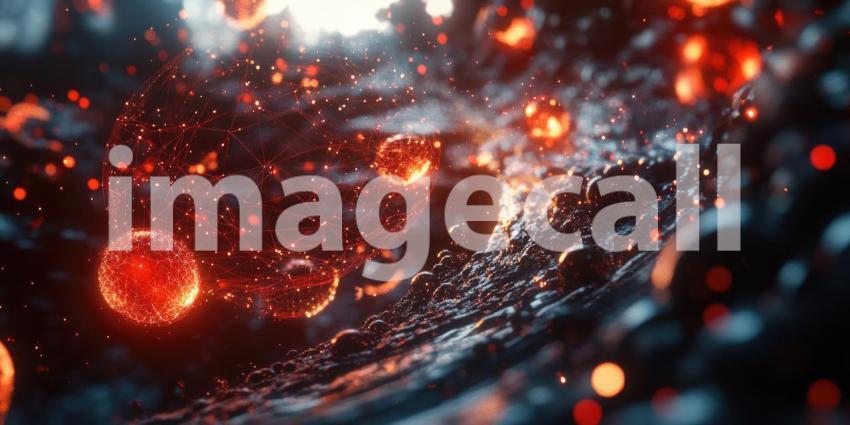 Abstract Digital Landscape with Glowing Particles