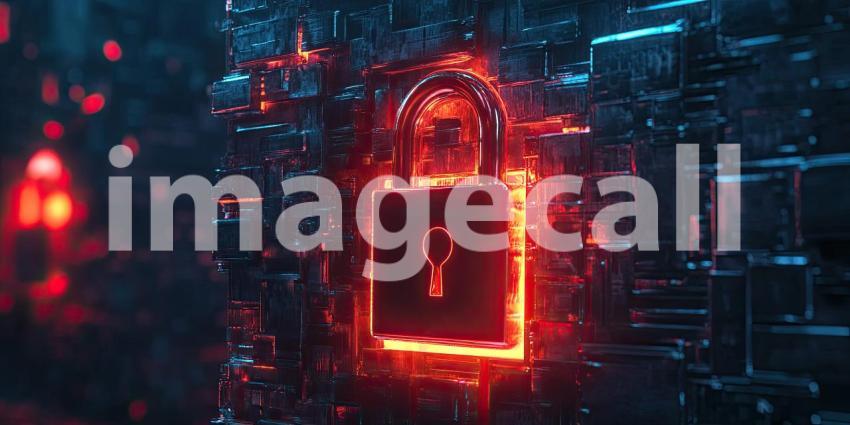 Cybersecurity Guardian: Glowing Lock in Digital Maze