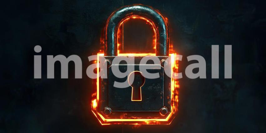 Cybersecurity Guardian: Glowing Lock in Digital Maze