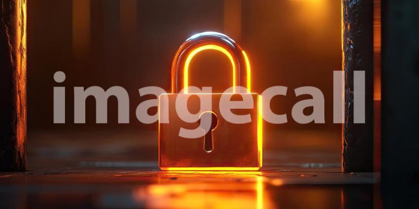 Cybersecurity Guardian: Glowing Lock in Digital Maze