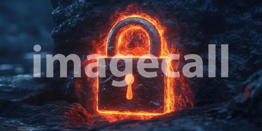 Cybersecurity Guardian: Glowing Lock in Digital Maze