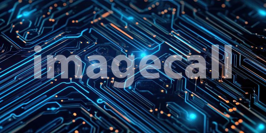 Interconnected Pathways: A Digital Circuit Board Glows with Electric Energy.