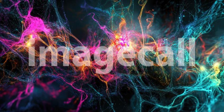 Abstract Digital Landscape with Glowing Particles