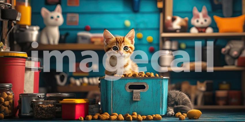 Curious Kitten in a Cat Food Pantry