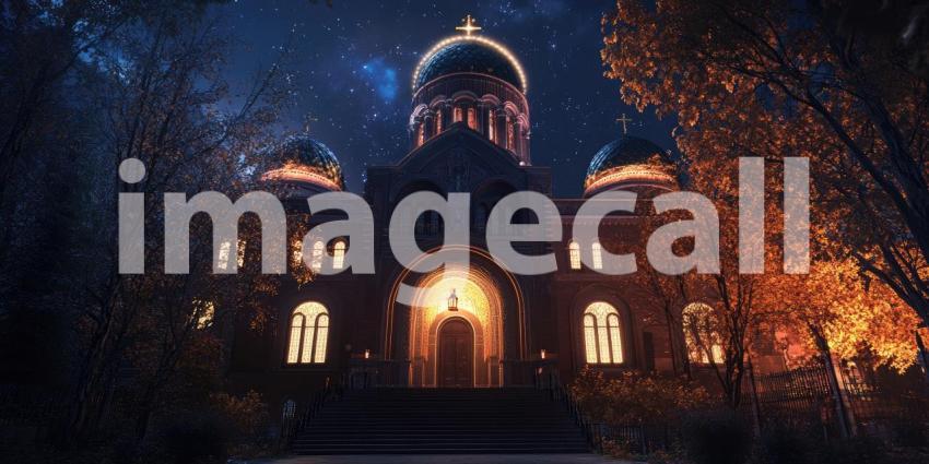 Illuminated Chapel at Dusk Background