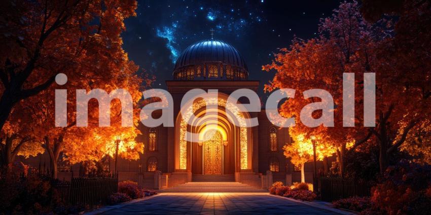 Illuminated Chapel at Dusk Background