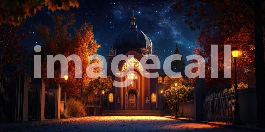 Illuminated Chapel at Dusk Background