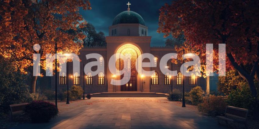 Illuminated Chapel at Dusk Background