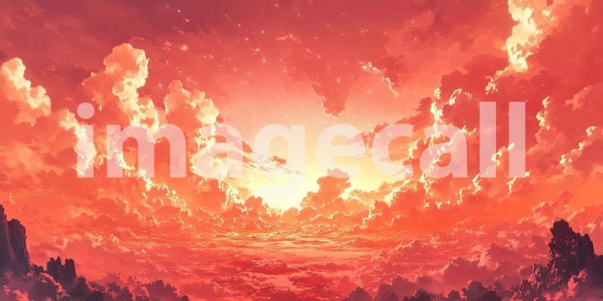 Abstract Crimson Nebula, a Cosmic Dance of Fiery Hues