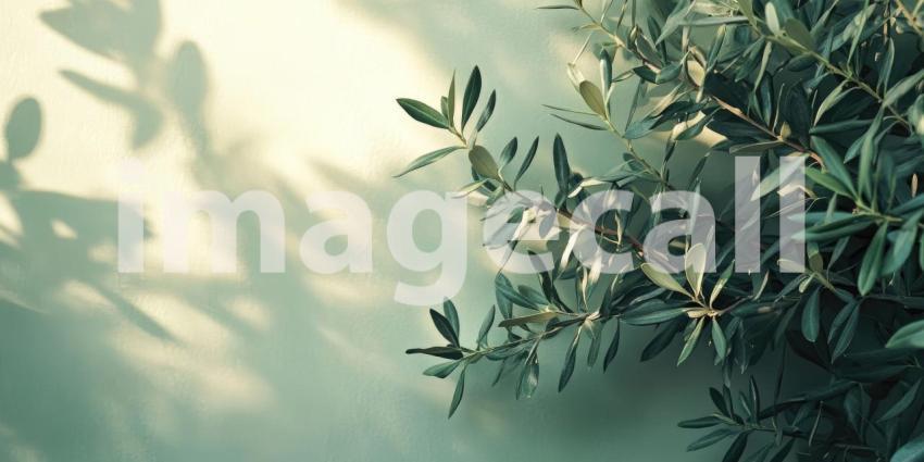 Serene Olive Branches Frame a Textured Canvas, Evoking Tranquility.