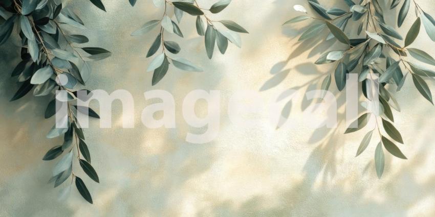 Serene Olive Branches Frame a Textured Canvas, Evoking Tranquility.