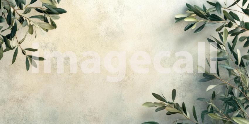 Serene Olive Branches Frame a Textured Canvas, Evoking Tranquility.
