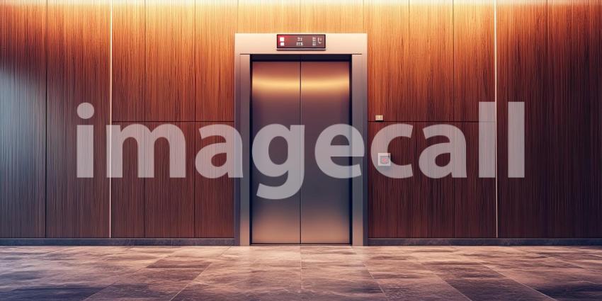 Neon-Lit Elevator Doors Beckon in an Eerie, Urban Hallway.