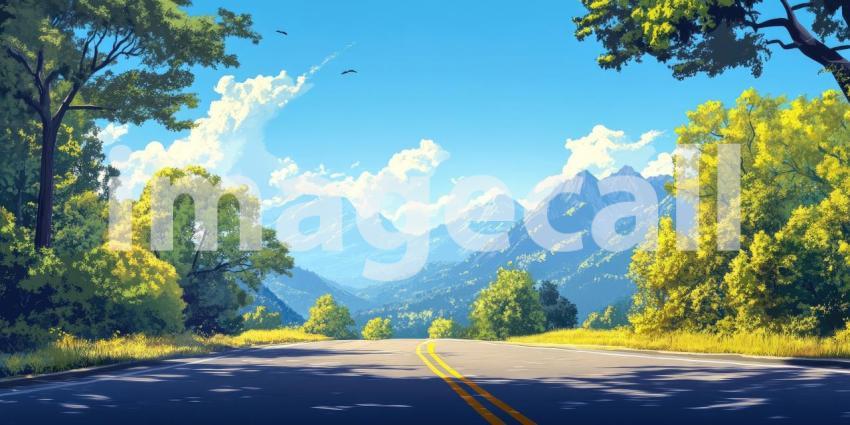 Scenic Road Winds Through a Vast Landscape, Leading Towards Majestic Mountains.
