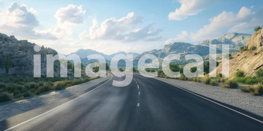 Scenic Road Winds Through a Vast Landscape, Leading Towards Majestic Mountains.