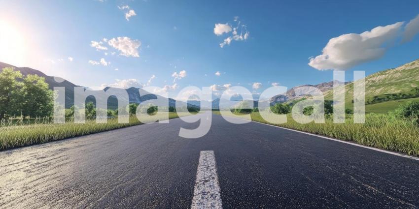 Scenic Road Winds Through a Vast Landscape, Leading Towards Majestic Mountains.