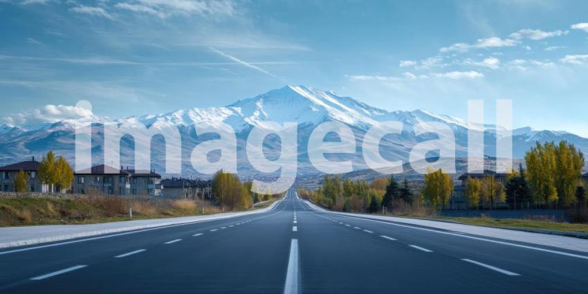 Scenic Road Winds Through a Vast Landscape, Leading Towards Majestic Mountains.