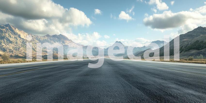 Scenic Road Winds Through a Vast Landscape, Leading Towards Majestic Mountains.